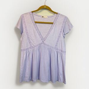 So Top Babydoll Women L Lavender Lace Knit Stretch Flowy Y2K Whimsy Romantic NEW